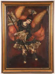 Cuzco School, The Archangel Michael, Oil on canvas laid