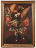 Cuzco School, The Archangel Michael, Oil on canvas laid