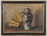 Alma Held, Still Life with Chinese Vase and Fan, Oil on artists board