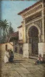 William Adolphe Lambrecht, Arab Street Scene, Oil on panel
