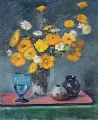Homer Gordon Davisson, Still Life with Flowers and Vases, Oil on canvas laid down on board