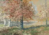 William A. Eyden Sr., Autumn Riverside Landscape, Watercolor and gouache on paper