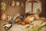 William Cruickshank, Still life with game, fowl and Chinese vase, Watercolor on ivory