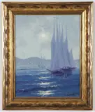 R. Colby, A sailing vessel in moonlight, Oil on canvas
