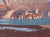 Carlos Hall, Ice on the Stock Pond, Oil on masonite