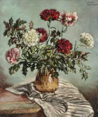 Denise Harrewyn, Carnations and Holly, Oil on Canvas
