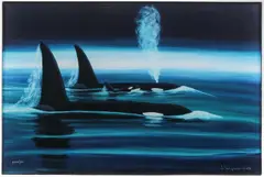 Orca Ohana by Robert Wyland, Digital print mounted to transparent acrylic panel, offered Nov 2024