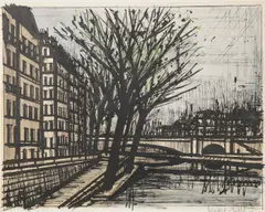 Bernard Buffett, L’Isle Saint Louis, Color lithograph