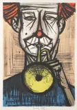 Bernard Buffett, Clown de Face avec Trompette, Color Lithograph