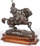 Antoine-Louis Barye, Tartar Warrior, Bronze dark brown patina on period fruitwood base