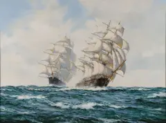 Henry Scott, Clipper Ships at Sea, 'Taeping' Closing on 'Ariel', Oil on canvas