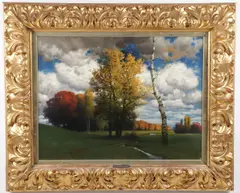 Traugott Hermann Rüdisühli, Fall Landscape, Oil on artist board
