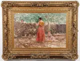 John S. Conway, Garden in Rome with Artist’s Wife Agata Meloni and Two Children, Oil on canvas