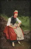 Franz Eduard Meyerhem, A Beautiful Young Woman Holding a Rose, Oil on wood panel