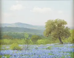 Texas Bluebonnet Landscape by Porfirio Salinas, Oil on canvas, sold Jul 2024