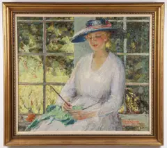 Harry Vance Swope, A Woman Knitting, Oil on canvas