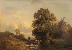 Carl Philipp Weber, Pastoral Landscape with Figures, Oil on canvas