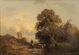 Carl Philipp Weber, Pastoral Landscape with Figures, Oil on canvas
