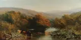 William Widgery, Cattle Watering in an Expansive Landscape, Oil on canvas