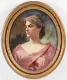 Hermann V. Michalowski, Portrait of Young Beauty in Silk Dress, Oil on canvas