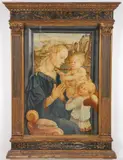 Filippo Lippi, Madonna and Child with Angels, Oil on wood panel in original carved and gilt wood tabernacle frame