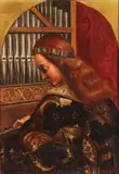German School, Painting of Saint Cecilia at Organ, Oil on board