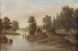 Landscape with Cottage by Continental School, Oil on canvas, sold Jul 2024