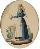 Italian School, A Woman Watering Plants, Watercolor on paper