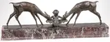 Ary Bitter, A Faun Watering Deer, Bronze with brown patina on original stepped marble base