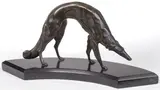 Georges Lavroff, A Wolfhound, Bronze with dark brown and verdigris patina on period shaped polished slate base