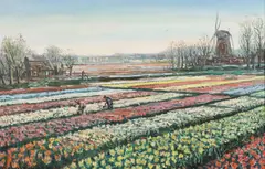 William Leendert van Dijk, Tulip Fields in the Netherlands, Oil on canvas