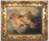 Playful Putti Looking Down From the Clouds by French School, Oil on canvas, sold Jul 2024