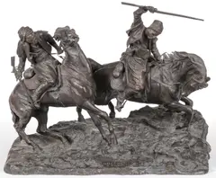 Charging Cossacks on Horseback by Vassili Yacovlevitch Grachev, Bronze with dark brown patina, sold Jul 2024