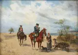 Jan Chelminksi, Soldiers and Peasants on a Roadway, Oil on wood panel