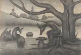 Valentina Kropivnitskaya, Humanoid Figures in a Landscape, Pencil on paper