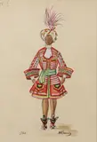 Alexandre Nikolaevich Benois, Costume Design, possibly the Moor from Petrushka, Watercolor and gouache