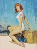 Robert Heuel II, Pinup Advertising Illustration, Oil on board