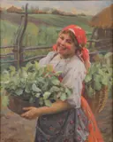 Fedot Vasilyevich Sychkov, A Peasant Girl Carrying Beets-1929, Oil on canvas