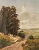 unknown Artist, Expansive Landscape with Forest and Road