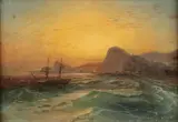 Mikhail Vasilievich Bryanksy, Ship off the Crimean Coast at Dusk, Oil on canvas