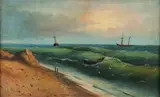 Nikolay Mitrophonovich Uvarov, Seascape with Boat Coming Ashore, Oil on canvas