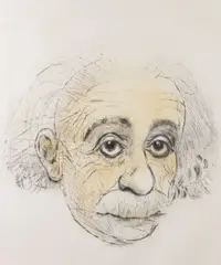 Albert Einstein by Mauricio Lasansky, Drypoint etching and color, sold Nov 2023
