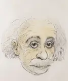 Mauricio Lasansky, Albert Einstein, Drypoint etching and color
