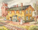 Lela Powers Briggs, Washburn Depot, Watercolor on paper