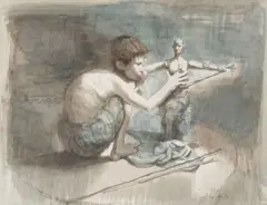 Conger Metcalf, Young Sculptor, Oil wash and graphite on paper