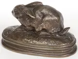 Rabbit by Antoine-Louis Barye, Bronze with brown patina, sold Nov 2023