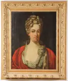 European School, Portrait of a Woman with Raised Hair, Lace Collar,and Red Dress