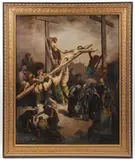 The Crucifixion by A 19th century follower of Paul Gustave Dore, Oil on board, sold Nov 2023