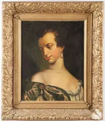 Austrian School, Bust Portrait of Woman with Pearl Earring, Oil on canvas