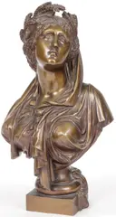 Bust of Ceres – goddess of agriculture by Eugène Laurent, Bronze with brown patina, sold Nov 2023